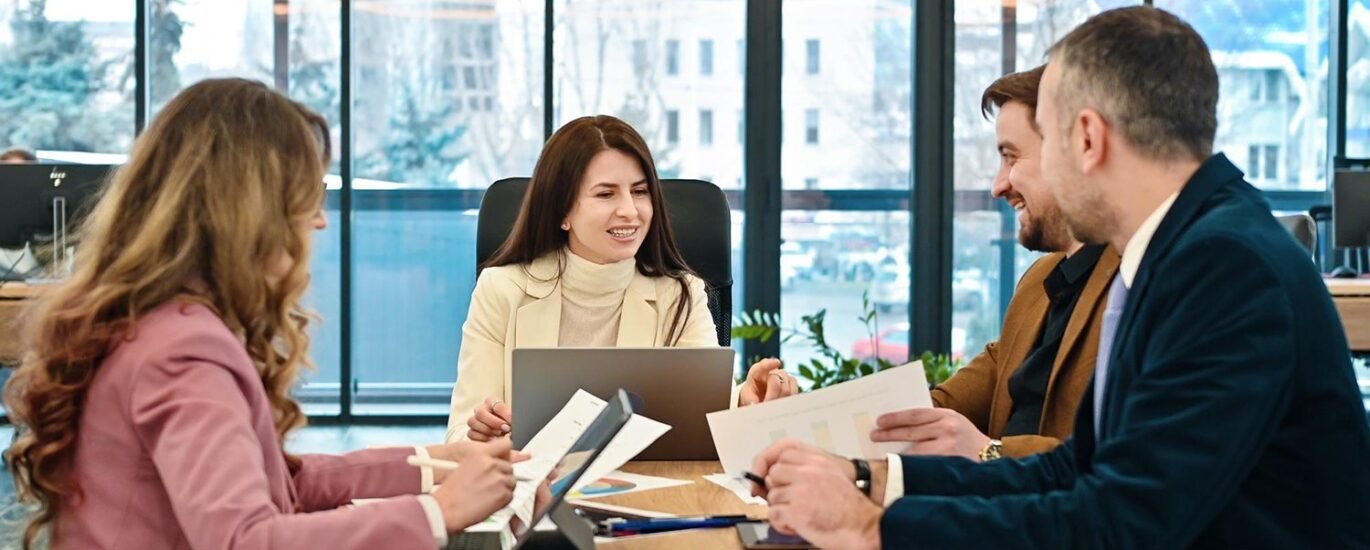 a group of individuals and entities symbolizing an AOP, surrounded by financial statements, tax forms