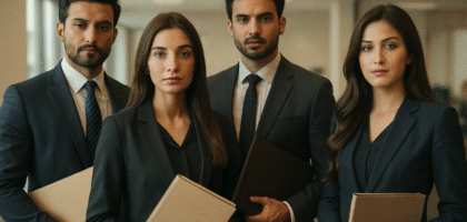 Pakistani tax professionals in an office discussing Income Tax Ordinance Section 21(l) real estate case