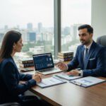 Professional tax consultant discussing key questions with a client in a modern Karachi office — Tanweer Habib & Co.