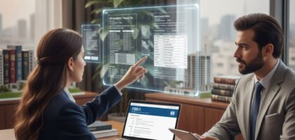 Tax consultant in Karachi advising a property dealer on capital gains tax, rental income tax, and real estate tax return filing in Pakistan.