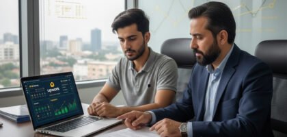 Freelancer and YouTuber discussing tax filing and foreign income rules with a tax consultant at Tanweer Habib & Co.